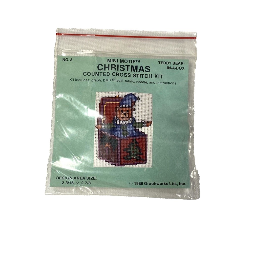 mini motif christmas counted cross stitch kit teddy bear in box NO 8